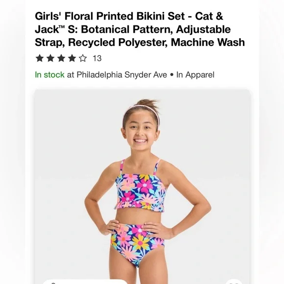 2/$20 Cat & Jack Floral Bikini Set Girls XS - Picture 4 of 4